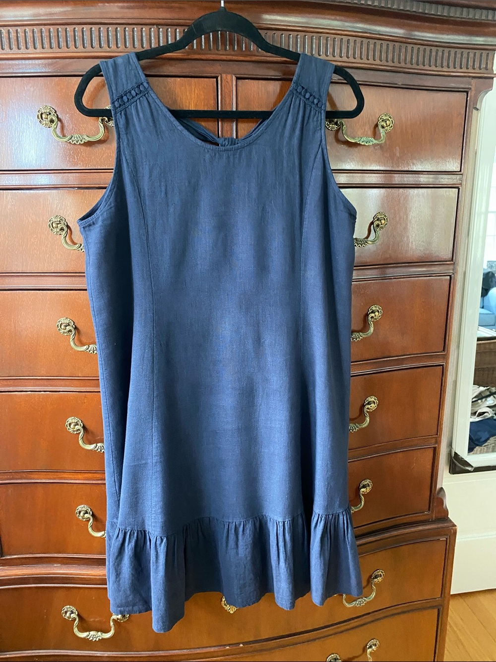 Sleeveless Navy Ruffle-Hem Midi Dress